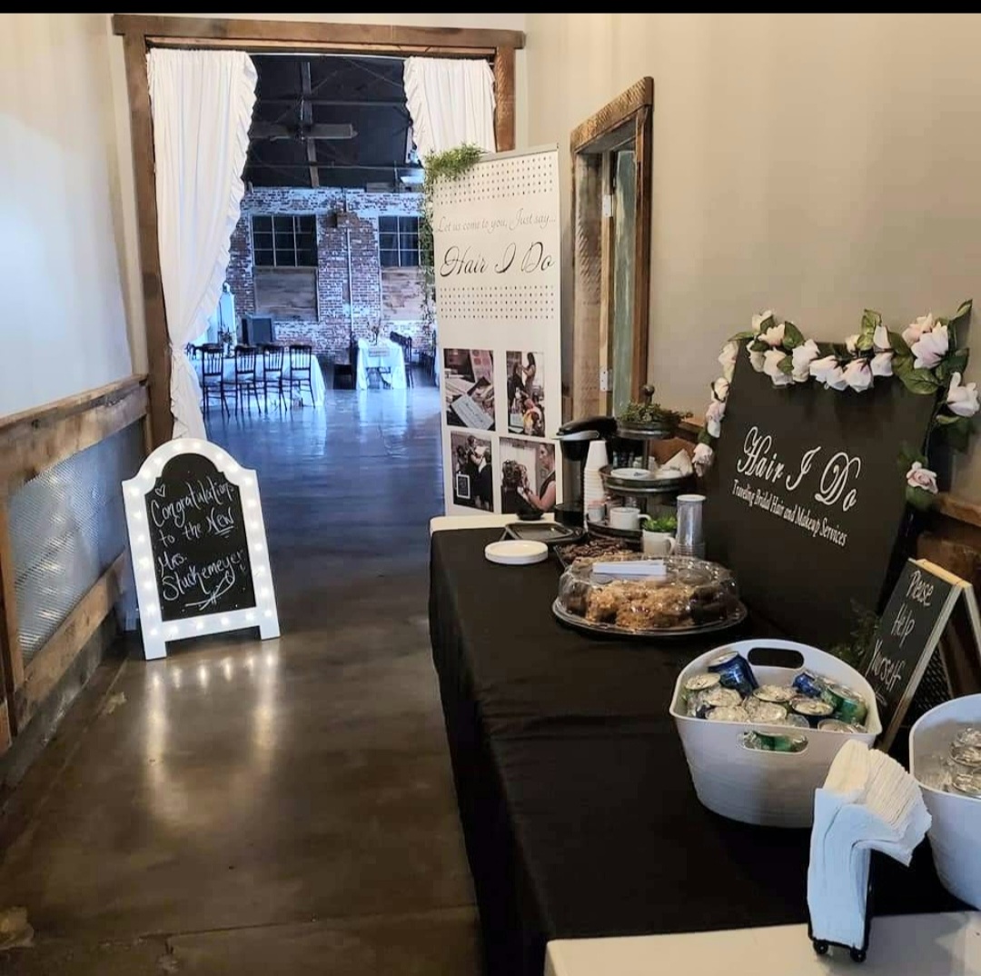 snack table in the hallway leading to the reception room