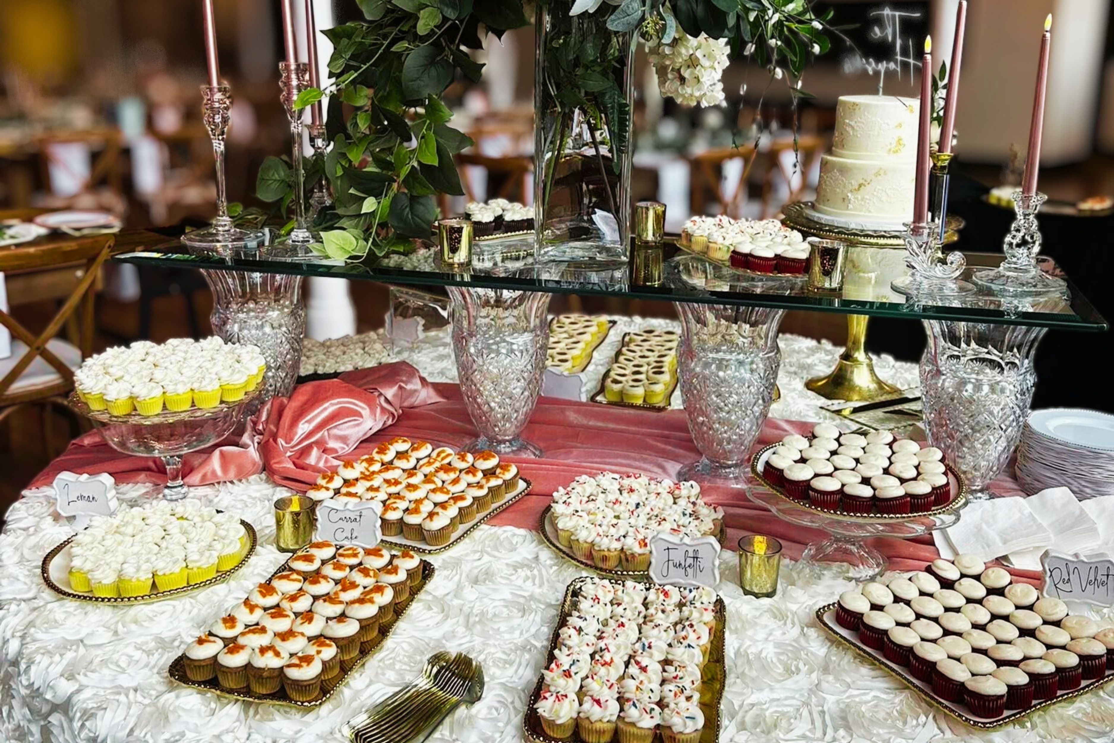 spread of cupcakes and other desserts