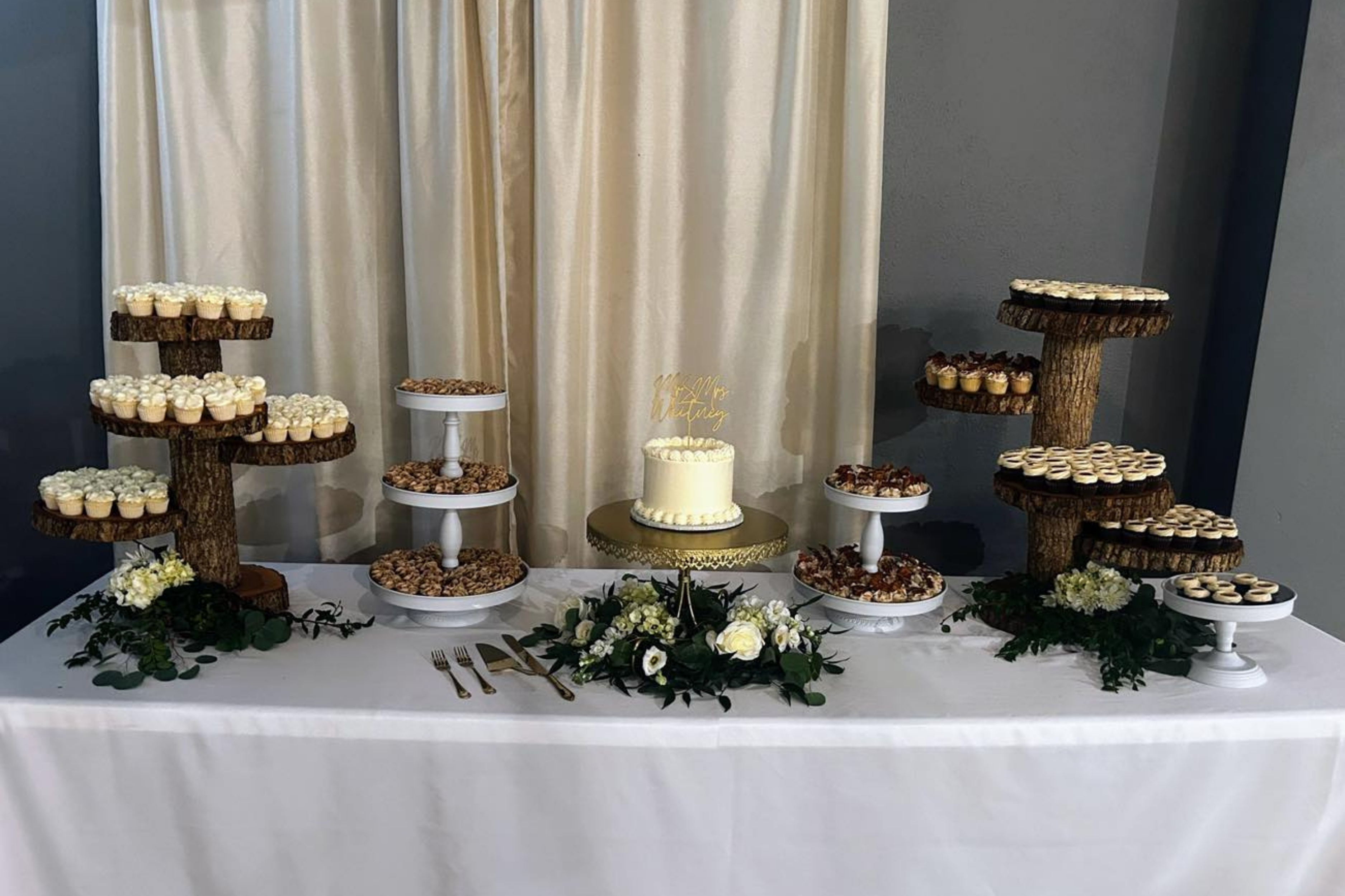 table of desserts with a woodsy-inspired theme
