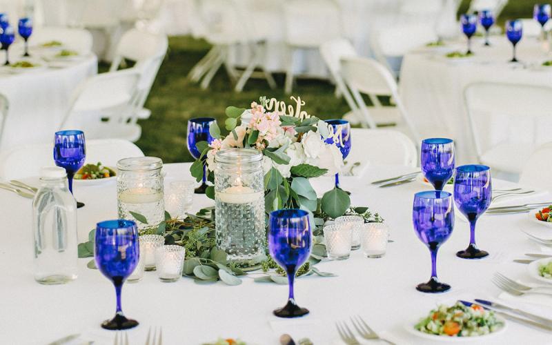 a table decorated inside a tent at Firefly Grill